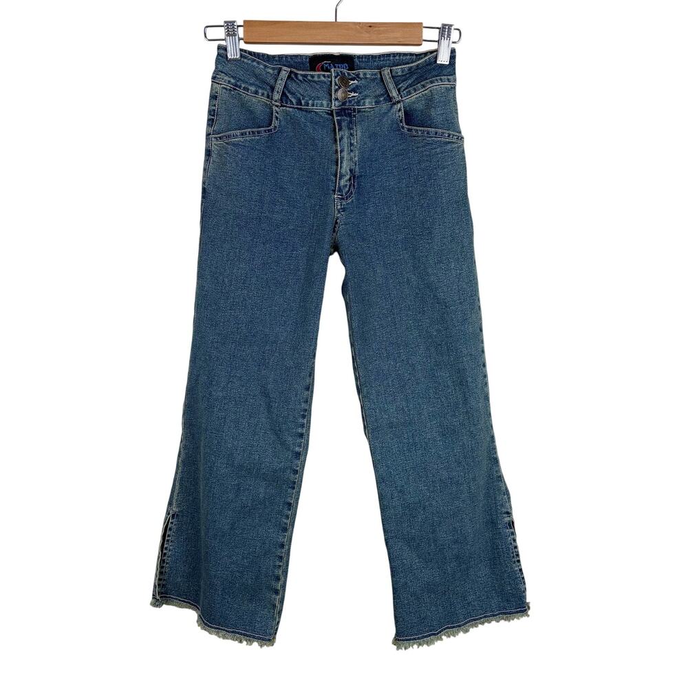 Vintage Matrix Mid Rise Raw Slit Hem Jeans Womens Size 3/4 Y2K Grunge Boho Retro